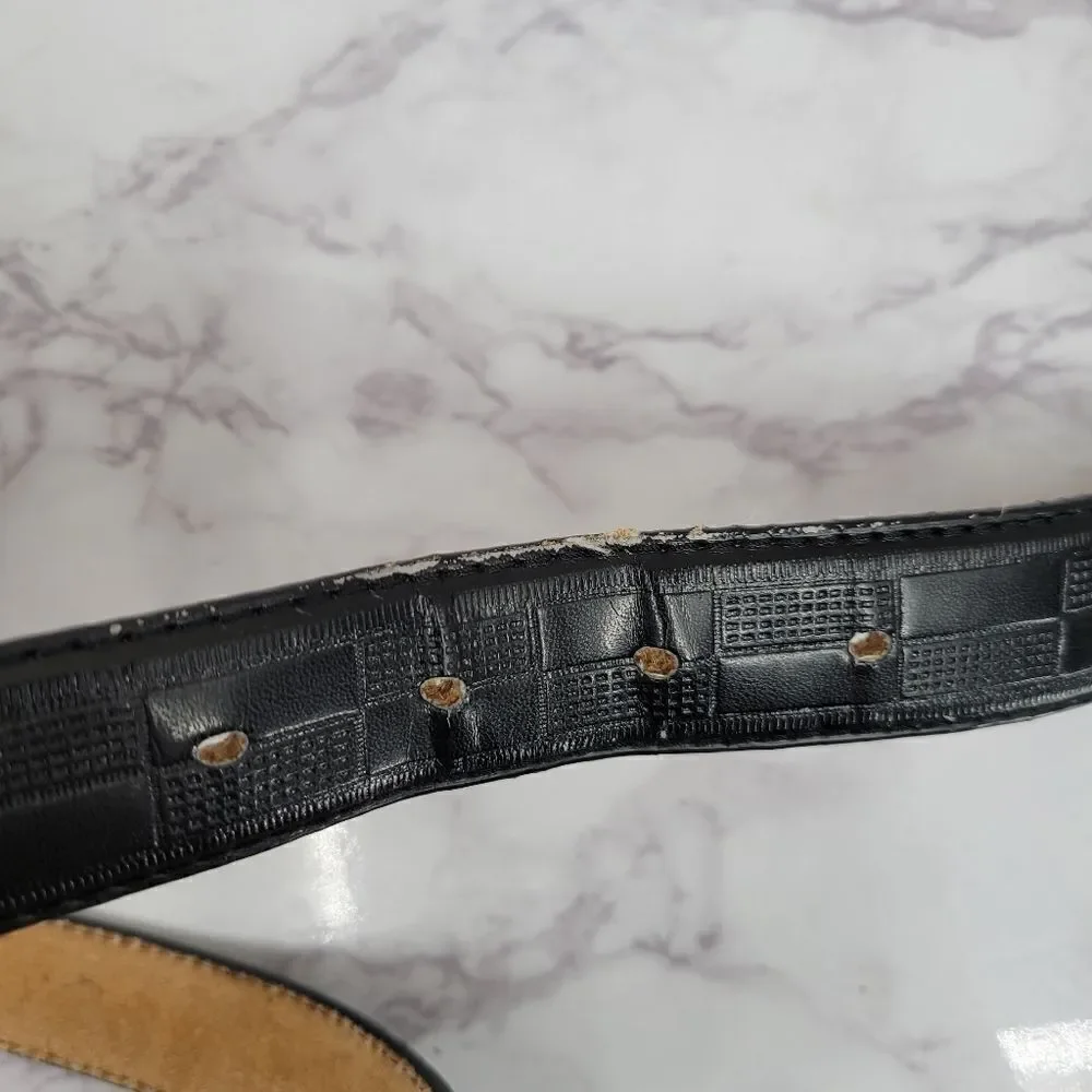 Men's Genuine Leather Black Checker Pattern Belt Brass Buckle Size 40